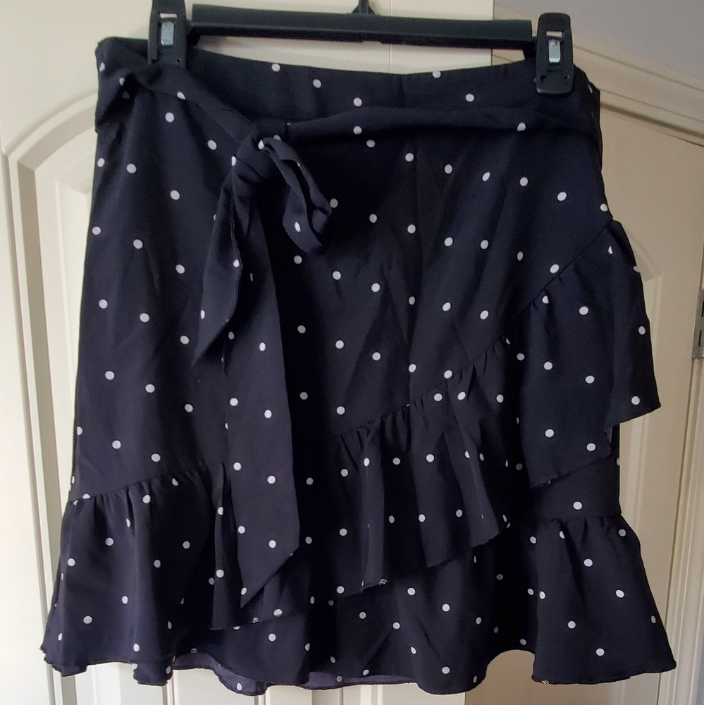 Tall Black Polka Dot Wrap Mini Skirt